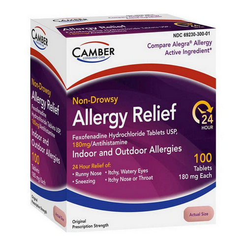 Camber Camber Fexofenadine Hydrochloride, Allergy Relief 180mg, 100ct Health Care White Smoke