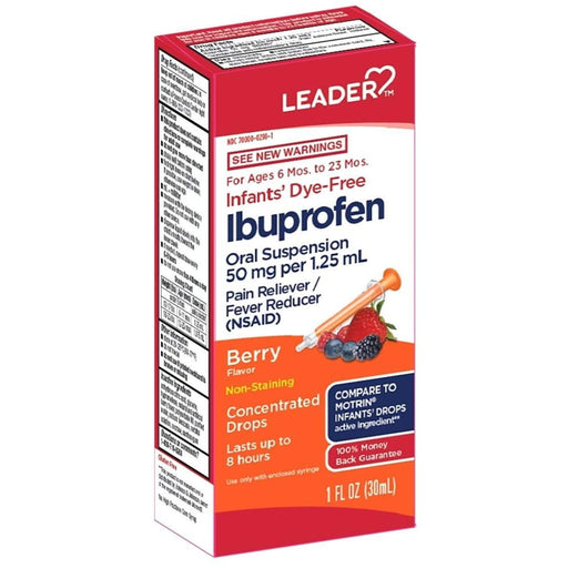 Leader Leader™ Infants' Ibuprofen Concentrated Drops – Dye-Free Berry Flavor (1 oz) Baby & Toddler White Smoke