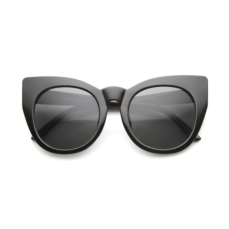 zeroUV Women's Retro 1960's Mod Oversize Cat Eye Sunglasses 9799 Sunglasses White Smoke Shiny Black Smoke