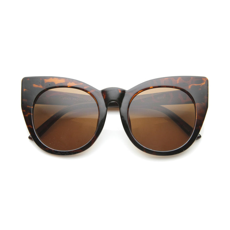zeroUV Women's Retro 1960's Mod Oversize Cat Eye Sunglasses 9799 Sunglasses White Smoke Shiny Tortoise Brown