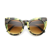 zeroUV Women's Retro 1960's Mod Oversize Cat Eye Sunglasses 9799 Sunglasses White Smoke Camo Amber