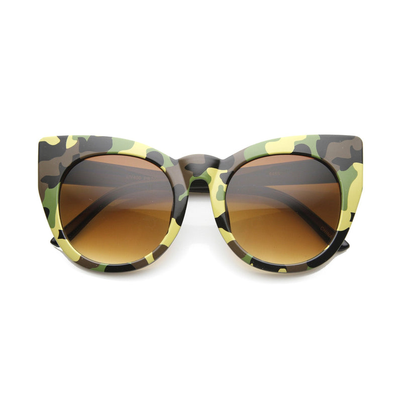 zeroUV Women's Retro 1960's Mod Oversize Cat Eye Sunglasses 9799 Sunglasses White Smoke Camo Amber