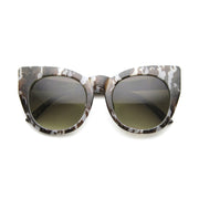 zeroUV Women's Retro 1960's Mod Oversize Cat Eye Sunglasses 9799 Sunglasses White Smoke Grey Marble Smoke
