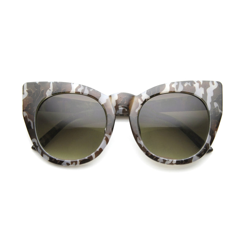 zeroUV Women's Retro 1960's Mod Oversize Cat Eye Sunglasses 9799 Sunglasses White Smoke Grey Marble Smoke