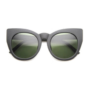 zeroUV Women's Retro 1960's Mod Oversize Cat Eye Sunglasses 9799 Sunglasses White Smoke Matte Black Green