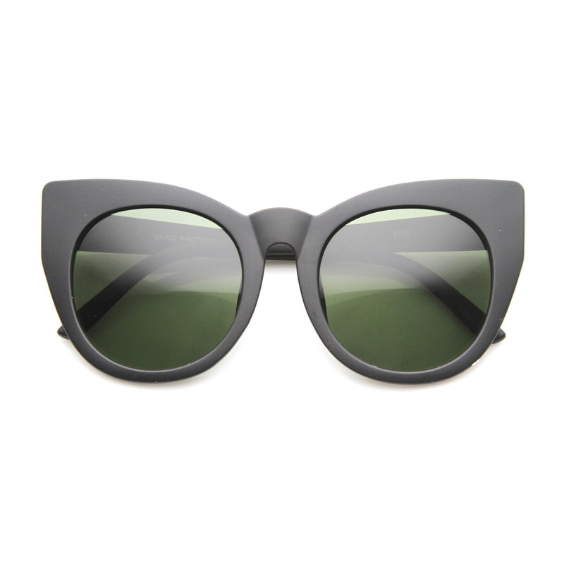 zeroUV Women's Retro 1960's Mod Oversize Cat Eye Sunglasses 9799 Sunglasses White Smoke Matte Black Green