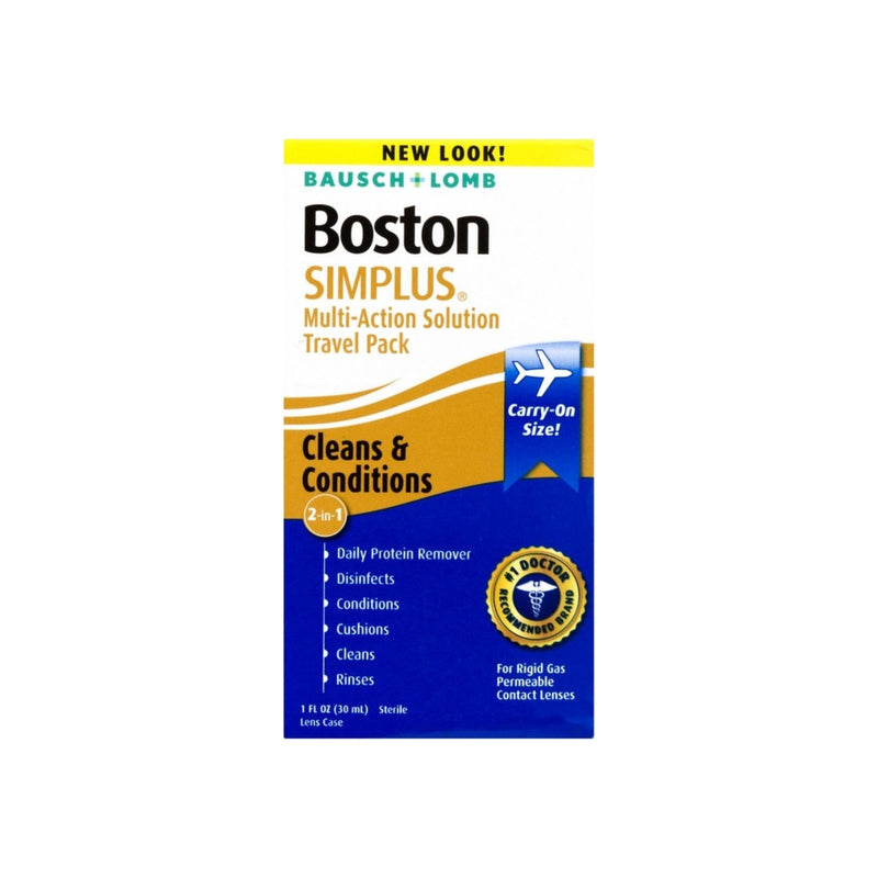Boston Boston Simplus Multi-Action Solution Travel Kit – All-in-One RGP Lens Care with Case, TSA Compliant, 1 Fl Oz Contact Lens Solution White Smoke