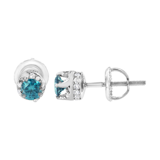 Bids.com 14K White Gold 1/2 cttw White and Treated Blue Round Diamond Earrings (I-J I2-I3) Earrings White Smoke White.Gold / 0.57