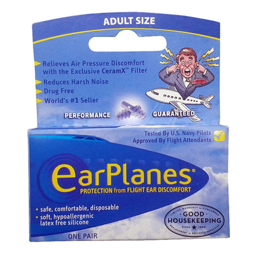 EAR EarPlanes Adult Ear Plugs for Airplane Pressure Relief & Noise Reduction Ear Care White Smoke