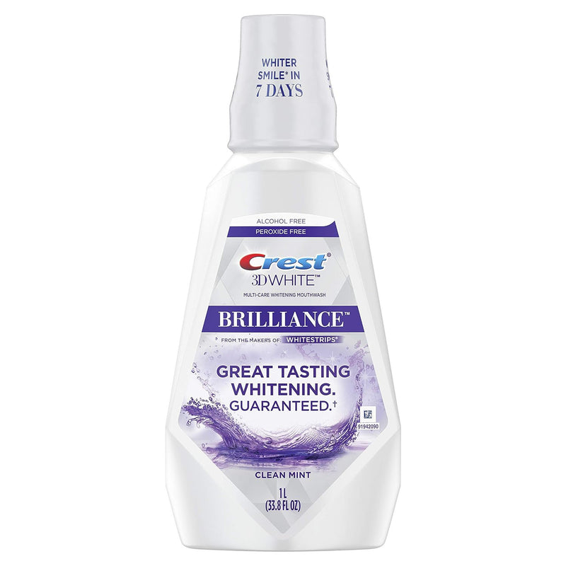 Crest Crest 3D White Brilliance Alcohol Free Whitening Mouthwash Clean Mint 33.8 Fl Oz Mouthwash White Smoke