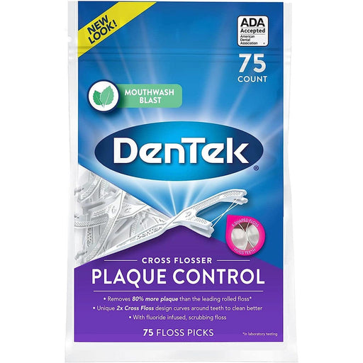 DenTek DenTek Cross Floss Picks, Triple Clean Technology, 75 Count Dental Floss White Smoke