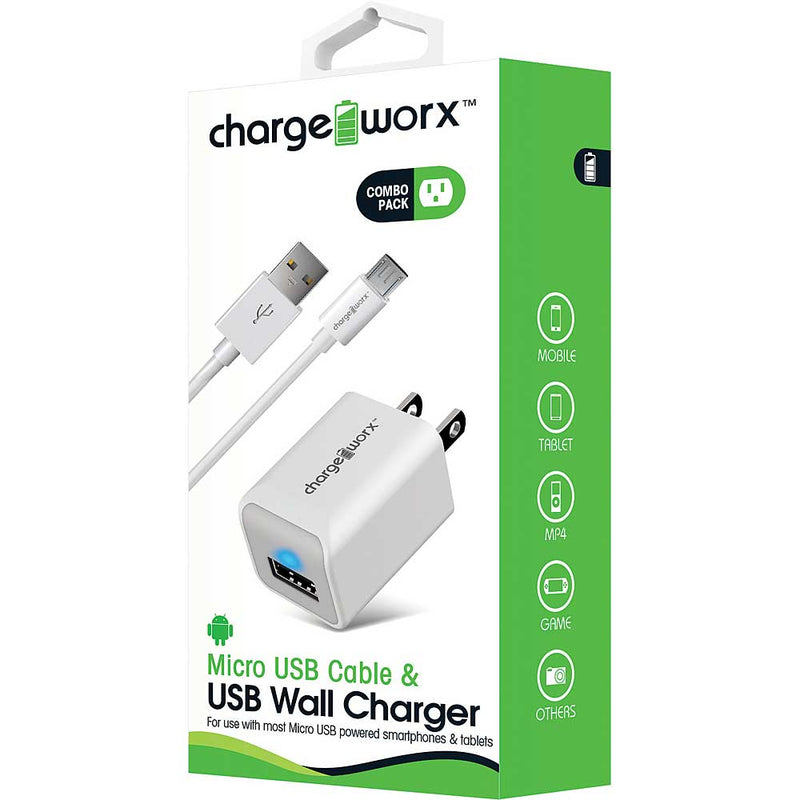 Chargeworx Chargeworx Micro USB Sync Cable & USB Wall Charger, White Power Adapters & Chargers White Smoke
