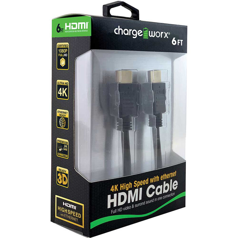 Chargeworx Chargeworx High Speed HDMI Cable w/Ethernet, 6 FT Cables White Smoke