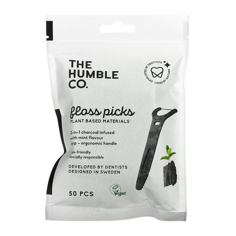The Humble Co The Humble Co Dental Floss Picks W/ Grip Handle Charcoal Dental Floss White Smoke
