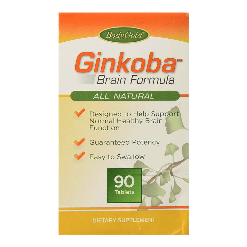 Body Gold Body Gold Ginkoba Memory Brain Formula All Natural 90 Tablets Vitamins & Supplements Light Gray