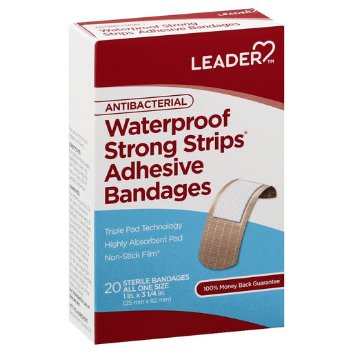 Leader Leader™ Antibacterial Waterproof Strong Strips (20 ct) Medical Tape & Bandages Light Gray