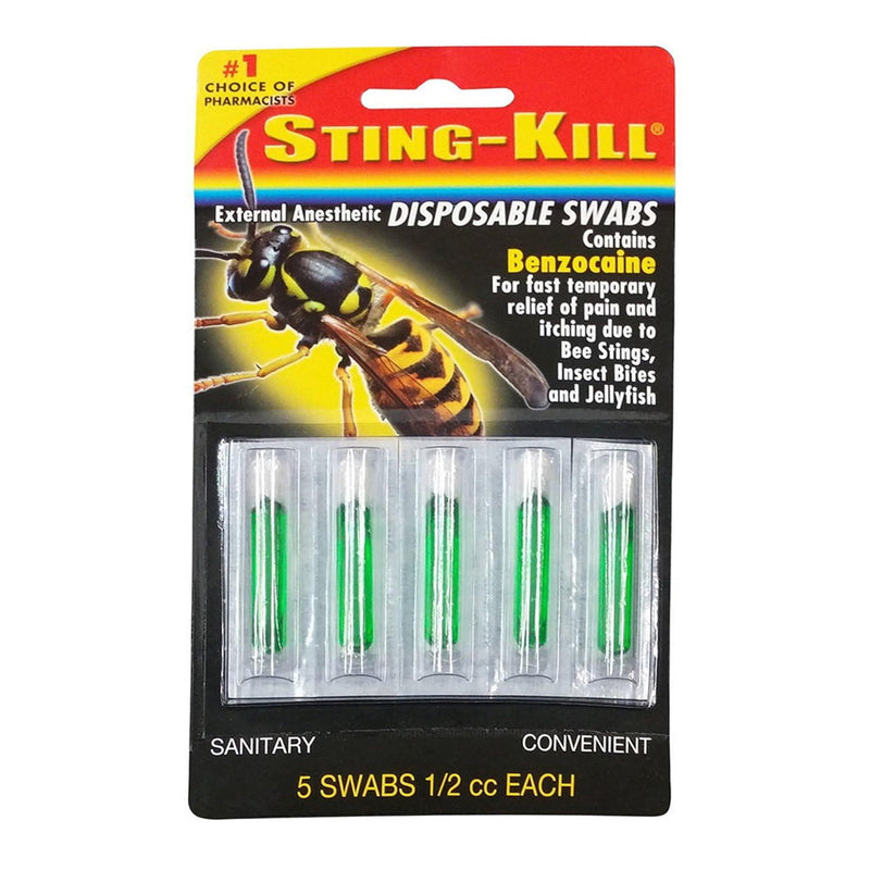 Sting-Kill Sting-Kill External Anesthetic Swabs, Maximum Strength Pain & Itch Relief, 5 Count First Aid Gray