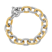Bids.com 18k Yellow Gold and Sterling Silver Rhodium Plated Diamond Cut Chain Bracelet Bracelets White Smoke 7.75 / Yellow Gold & Sterling Silver