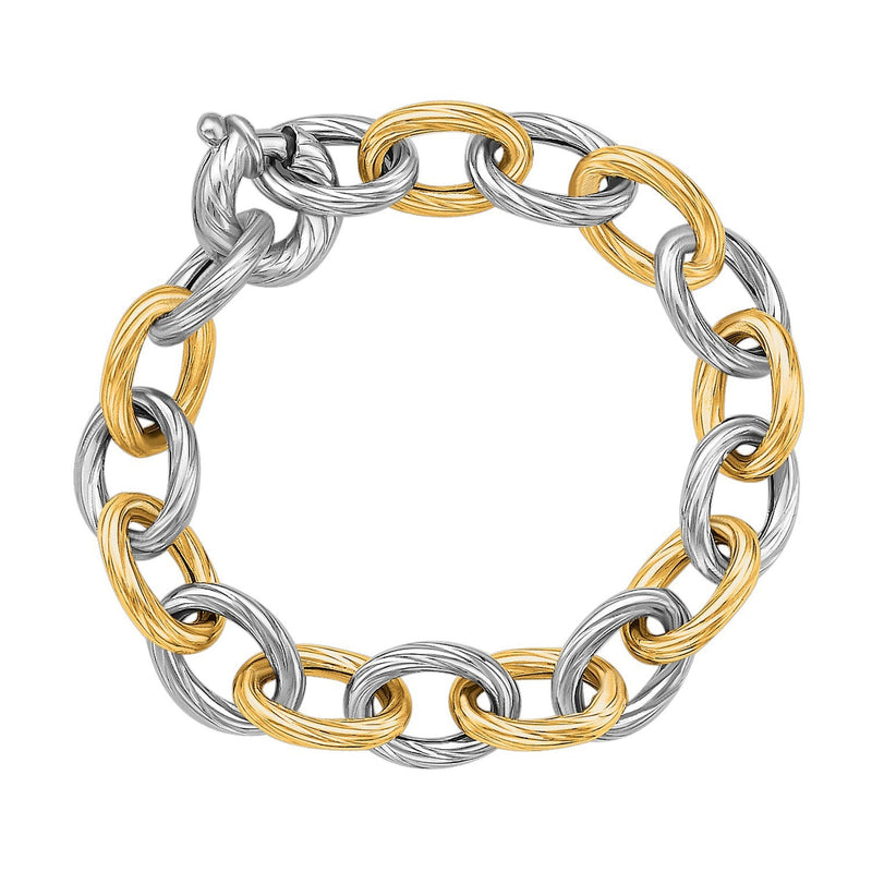 Bids.com 18k Yellow Gold and Sterling Silver Rhodium Plated Diamond Cut Chain Bracelet Bracelets White Smoke 7.75 / Yellow Gold & Sterling Silver