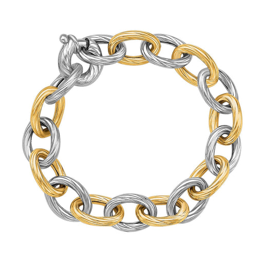 Bids.com 18k Yellow Gold and Sterling Silver Rhodium Plated Diamond Cut Chain Bracelet Bracelets White Smoke 7.75 / Yellow Gold & Sterling Silver