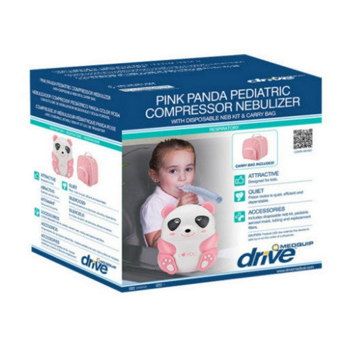 Drive Medical Drive Medical Panda Pediatric Nebulizer, Pink With Disposable Neb Kit Nebulizers White Smoke