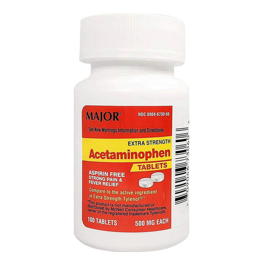 Major Major Pharmaceuticals Acetaminophen, 500 mg, 100 Tablets Medicine & Drugs White Smoke