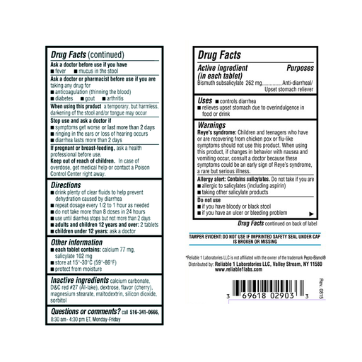 Reliable1 Bismuth Subsal Cw  262mg, 30 Science & Laboratory White Smoke