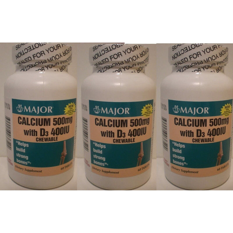 Major Major® Calcium 500 mg + Vitamin D3 400 IU – Lemon Flavor (3-Pack, 180 Count Total) Limes Rosy Brown