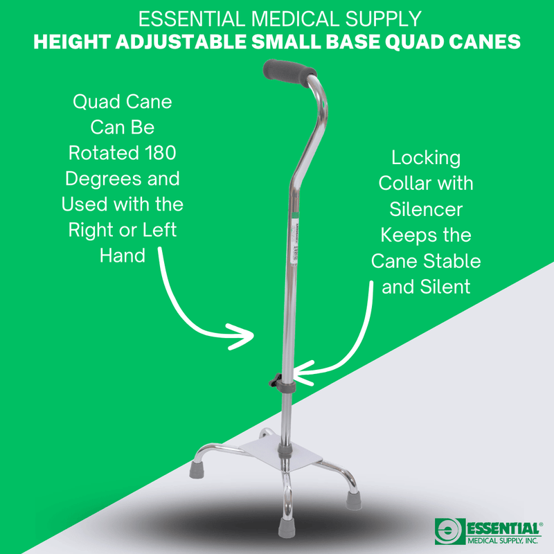 Essential Medical Supply Essential Medical Supply Endurance Small Base Quad Cane In Silver Canes & Walking Sticks Medium Sea Green