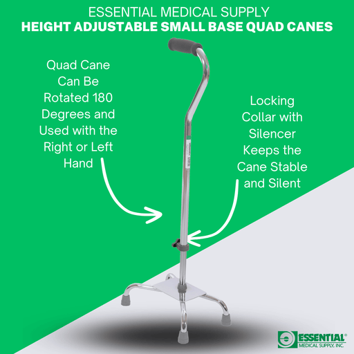 Essential Medical Supply Essential Medical Supply Endurance Small Base Quad Cane In Silver Canes & Walking Sticks Medium Sea Green
