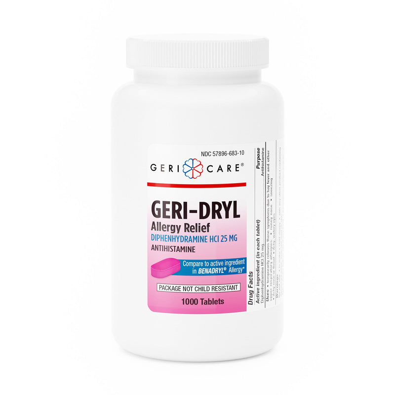 Geri-Care Geri-Care McKesson, Allergy Relief 25 Mg Strength Tablet 1000 Per Bottle, Count Of 1 Vitamins & Supplements White Smoke