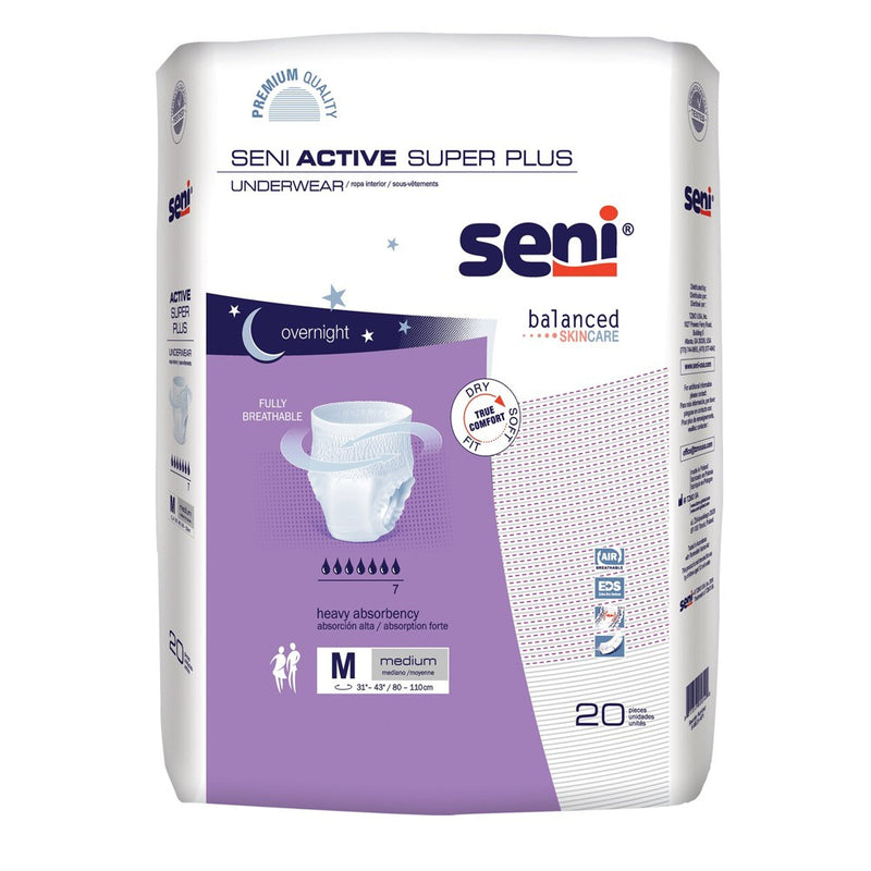 Seni Seni Active Super Plus Disposable Underwear Pull On With Tear Away Seams Medium, S-ME20-AP1, Heavy Underwear White Smoke