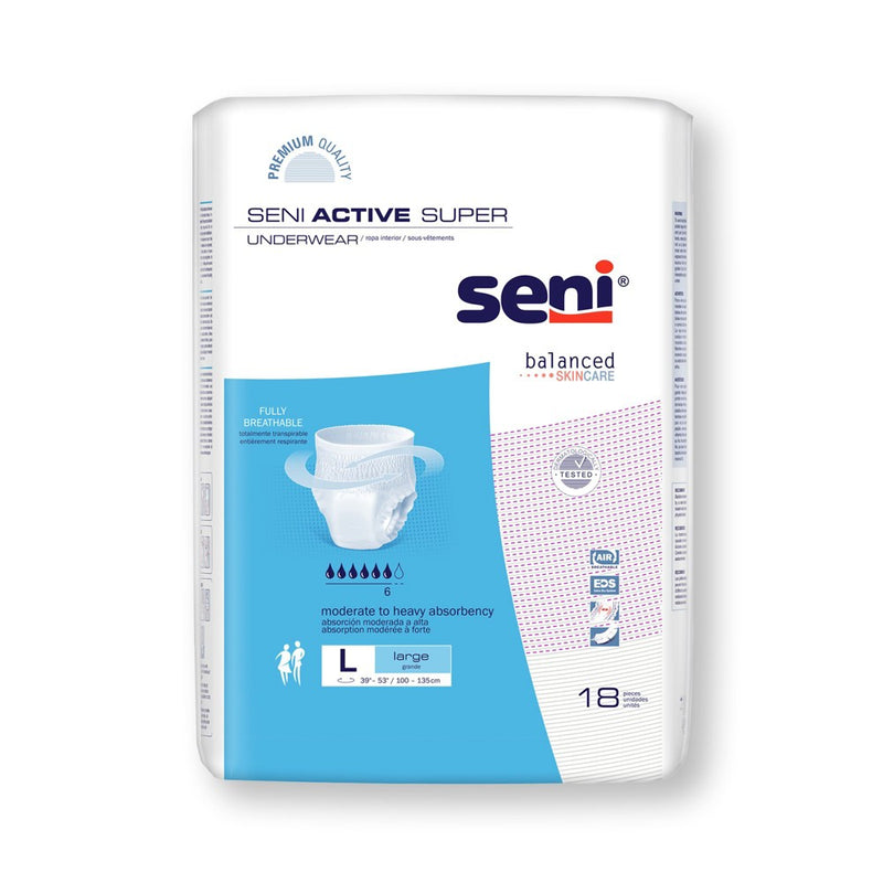 Seni Seni Active Super Disposable Underwear Pull On With Tear Away Seams Large, S-LA18-AS1, Moderate To Heavy Underwear White Smoke