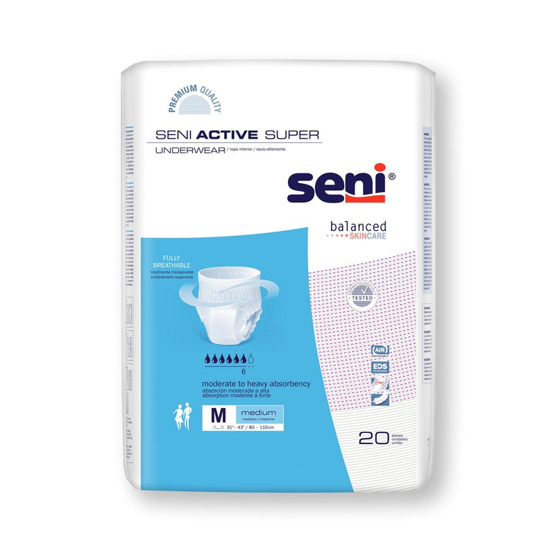 Seni Seni Active Super Disposable Underwear Pull On With Tear Away Seams Medium, S-ME20-AS1, Moderate To Heavy Underwear White Smoke