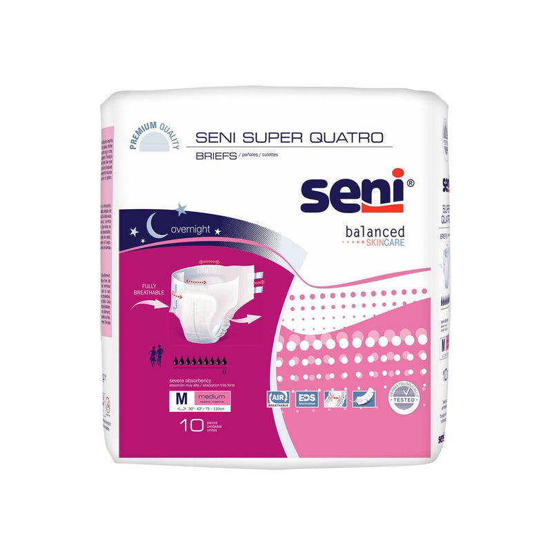 Seni Seni Super Quatro Adult Incontinence Brief M Heavy Absorbency Breathable / Overnight, S-ME10-BQ1, Severe Medical Supplies White Smoke