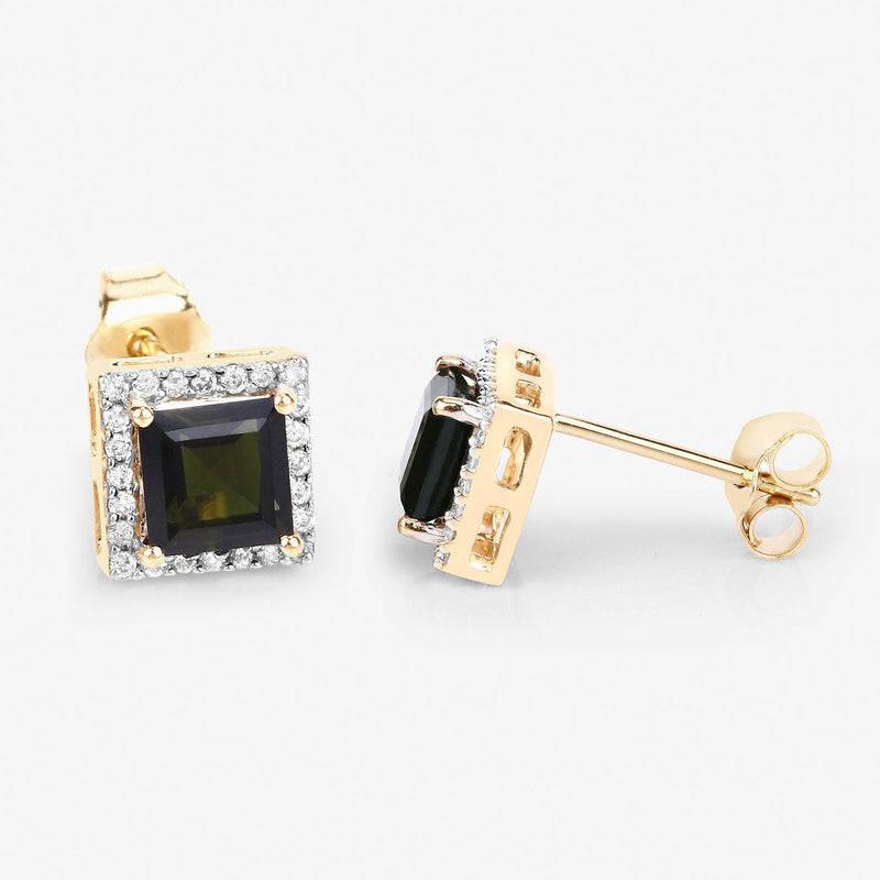 Bids.com 1.55 Carat Genuine Green Tourmaline and White Diamond 14K Yellow Gold Earrings Earrings White Smoke