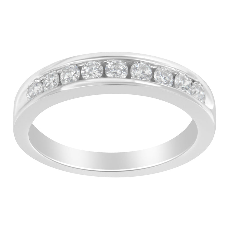 Bids.com 18K White Gold Round Diamond 1/2 Cttw Channel Band Ring Rings White Smoke 8 / White.Gold,7 / White.Gold
