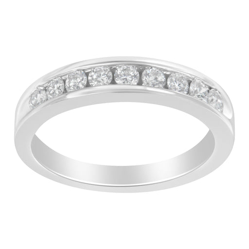 Bids.com 18K White Gold Round Diamond 1/2 Cttw Channel Band Ring Rings White Smoke 8 / White.Gold,7 / White.Gold