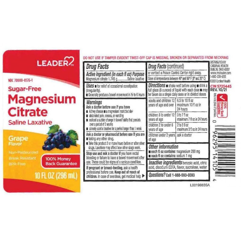 0 Leader Magnesium Citrate Saline Laxative, Sugar-Free Grape 10 Fl Oz 096295143119 Grapes White Smoke