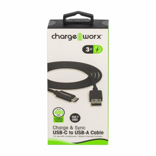 Charge Worxs Charge Worxs Chargeworx CX4626BK 3ft USB-C To USB-A Sync & Cable, Black Cables Antique White