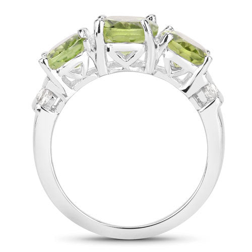 Bids.com 4.14 Carat Genuine Peridot and White Topaz .925 Sterling Silver Ring Rings White Smoke size 5.00,size 6.00,size 7.00,size 8.00,size 8.50,size 9.00