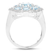 Bids.com 6.64 Carat Genuine Blue Topaz .925 Sterling Silver Ring Rings White Smoke size 6.00,size 7.00,size 8.00,size 9.00,size 5.00