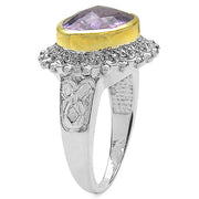 Bids.com Two Tone Plated 4.36 Carat Genuine Amethyst & White Topaz .925 Sterling Silver Ring Rings White Smoke size 6.00,size 7.00,size 8.00,size 9.00
