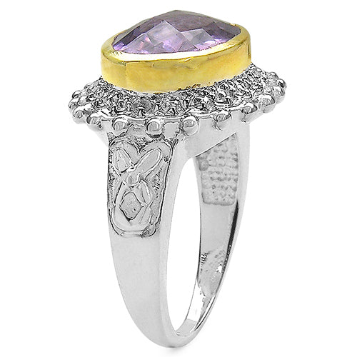 Bids.com Two Tone Plated 4.36 Carat Genuine Amethyst & White Topaz .925 Sterling Silver Ring Rings White Smoke size 6.00,size 7.00,size 8.00,size 9.00