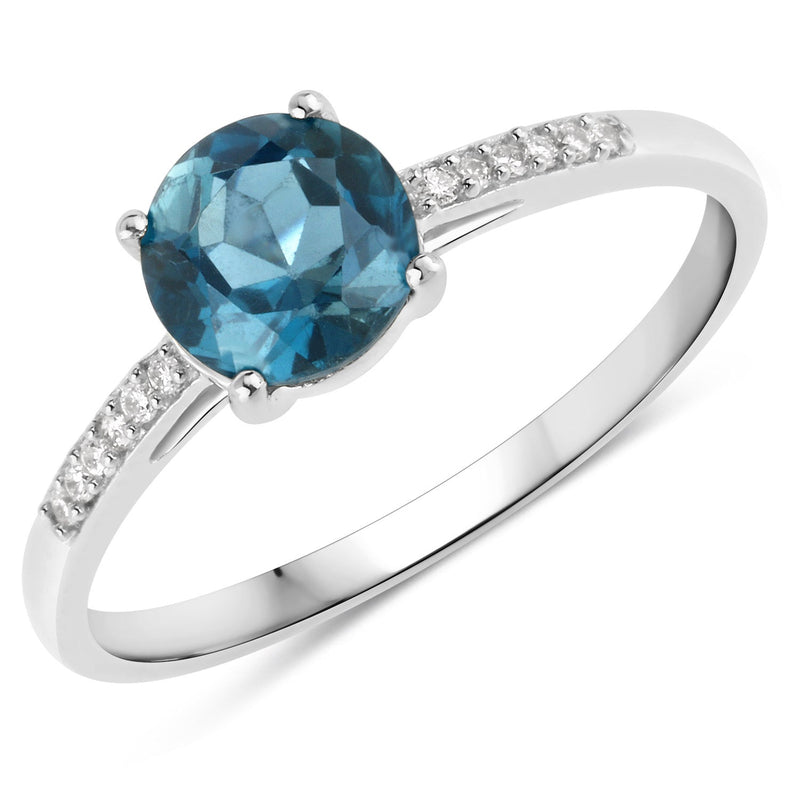 Bids.com 1.05 Carat Genuine London Blue Topaz and White Diamond 14K White Gold Ring Rings White Smoke size 7.00,size 6.00,size 8.00,size 9.00,size 5.00