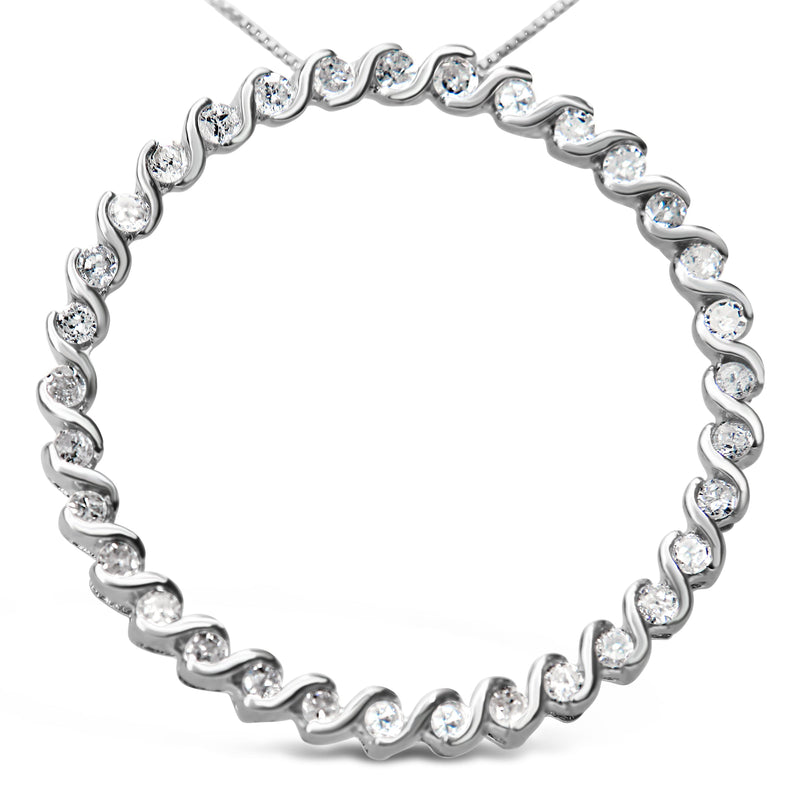 Bids.com .925 Sterling Silver 3/4 Cttw Round Diamond Spiral Curved Circle Pendant 18" Necklace (I-J Color, I3 Clarity) Necklaces White Smoke White.Sterling Silver / 18
