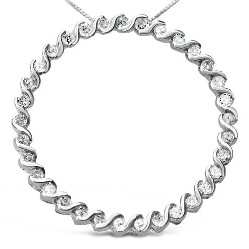 Bids.com .925 Sterling Silver 3/4 Cttw Round Diamond Spiral Curved Circle Pendant 18" Necklace (I-J Color, I3 Clarity) Necklaces White Smoke White.Sterling Silver / 18