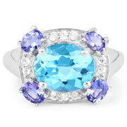 Bids.com 4.13 Carat Genuine Swiss Blue Topaz, Tanzanite & White Topaz .925 Sterling Silver Ring Rings White Smoke size 6.00,size 7.00,size 8.00,size 9.00,size 5.00,size 10.00