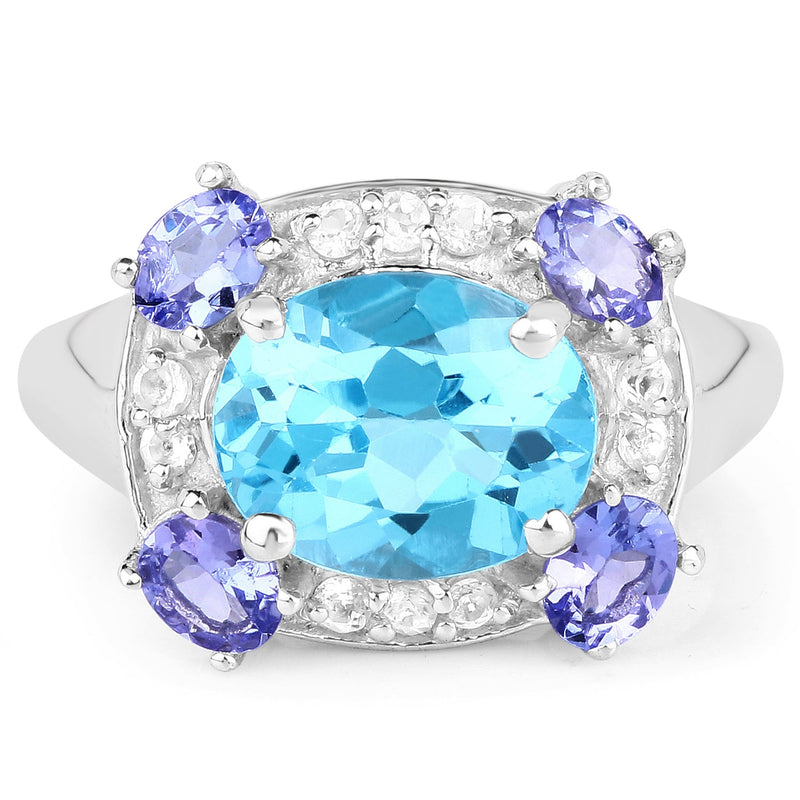 Bids.com 4.13 Carat Genuine Swiss Blue Topaz, Tanzanite & White Topaz .925 Sterling Silver Ring Rings White Smoke size 6.00,size 7.00,size 8.00,size 9.00,size 5.00,size 10.00