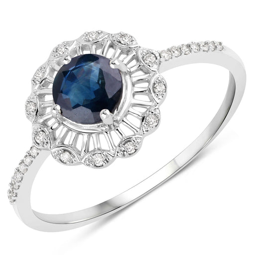 Bids.com 0.72 Carat Genuine Blue Sapphire and White Diamond 14K White Gold Ring Rings White Smoke size 5.00,size 6.00,size 7.00,size 8.00,size 9.00